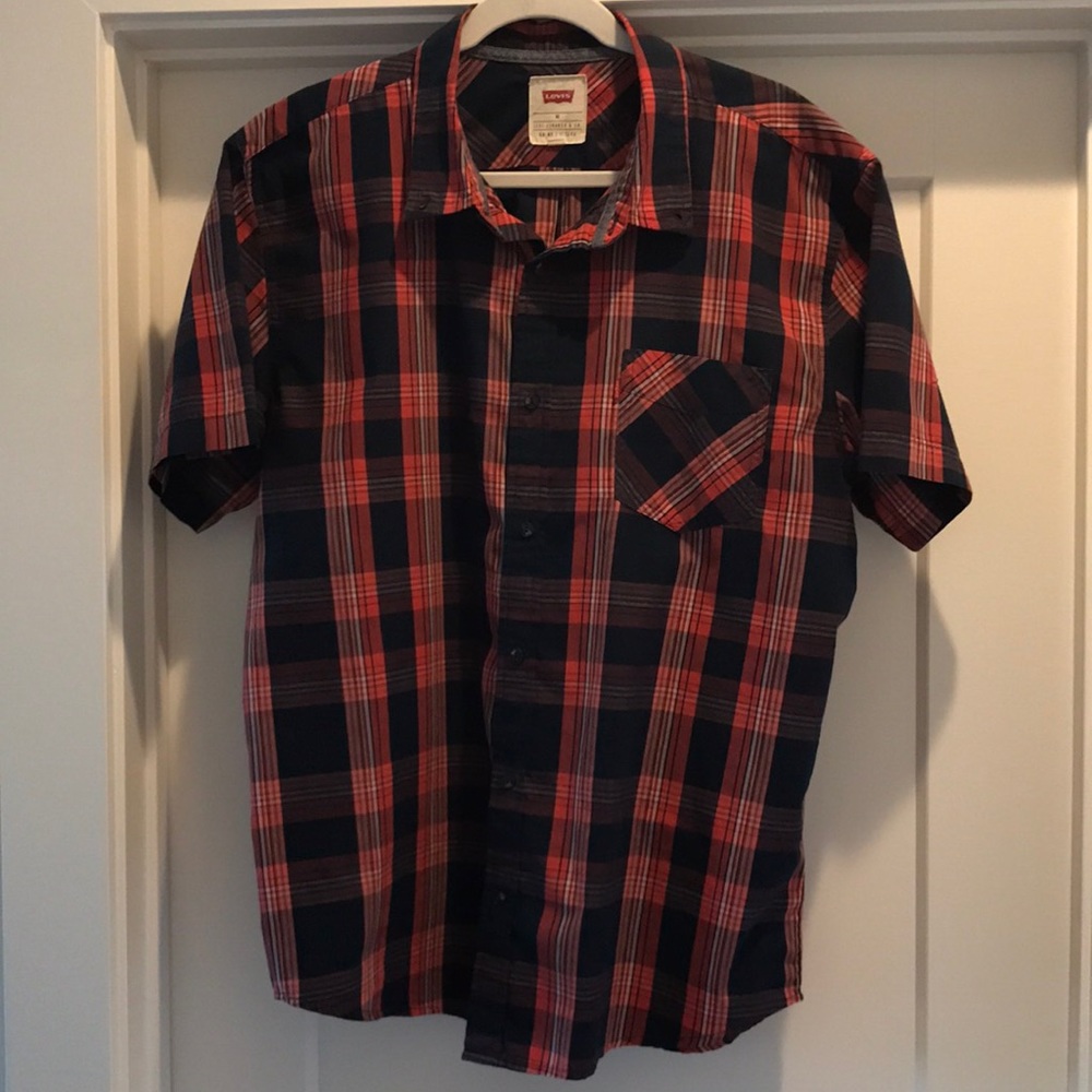 Levi's | Men's Plaid Casual Short Sleeve, Blue, Orange, XL